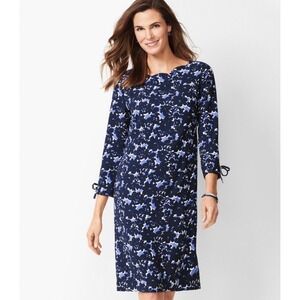Talbots Women's Blue Floral Shift Dress Scalloped Neck 3/4 Sleeves Size 10 $139